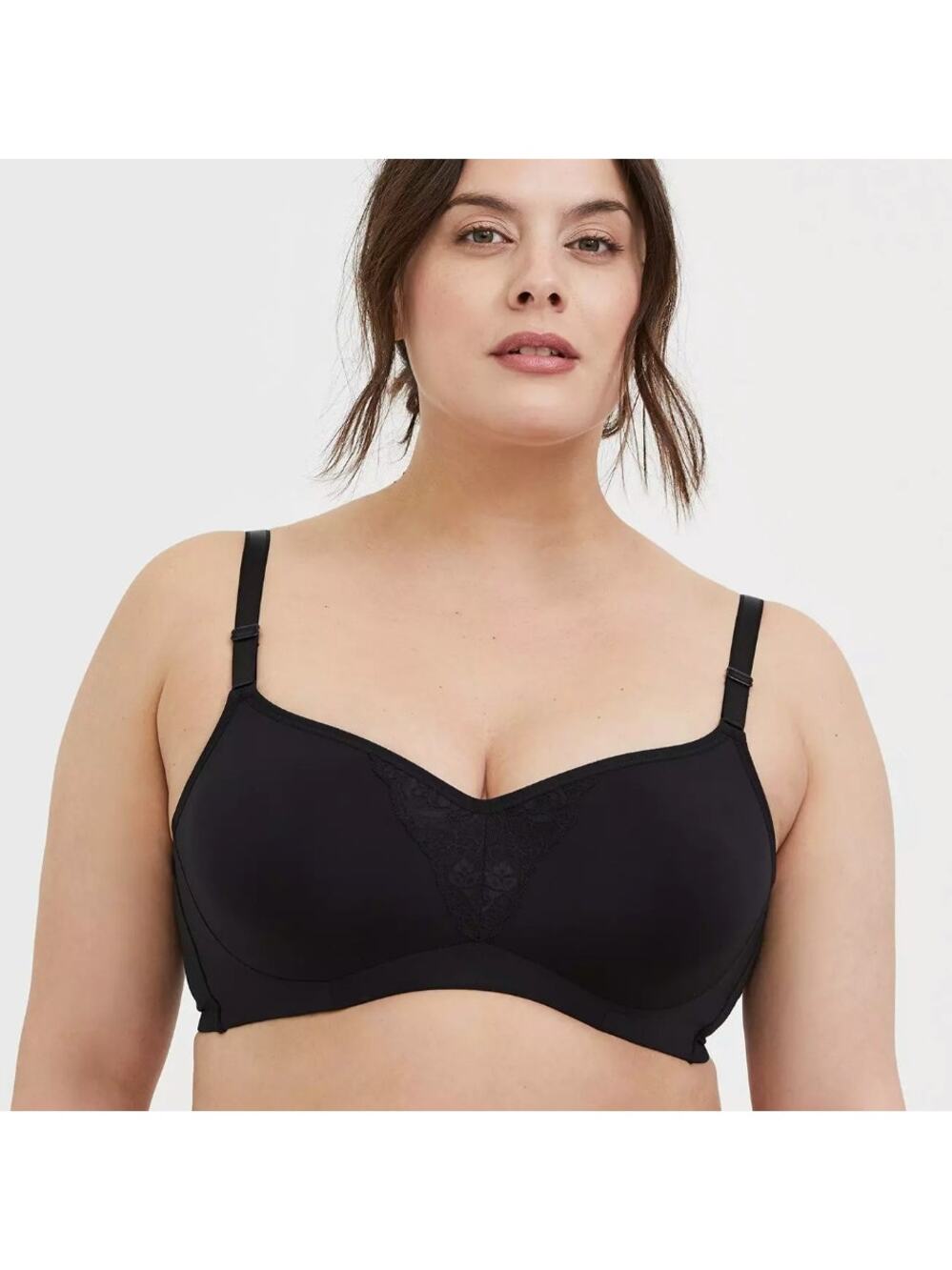 2/$30 Torrid Mid Impact Underwire Lace Inset Sports Bra Black Plus Size 48DDD